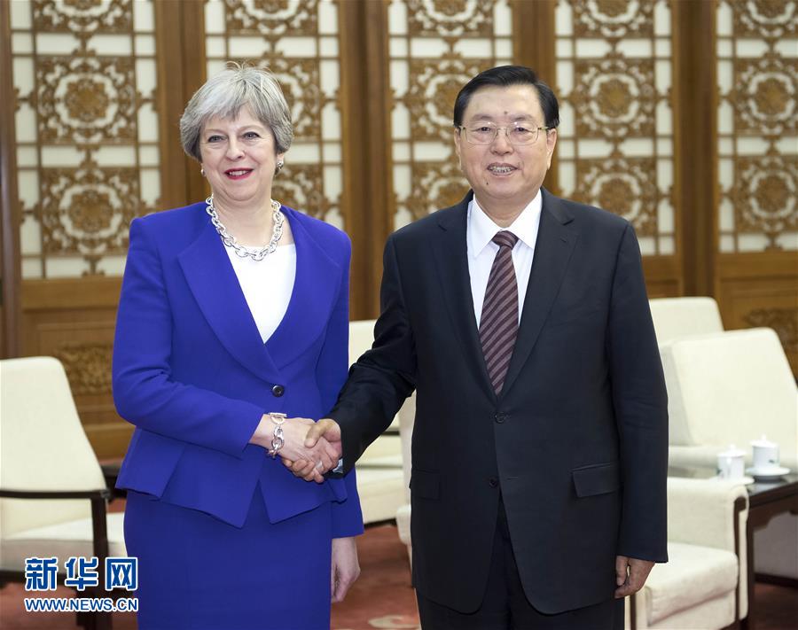 2月1日，全國人大常委會委員長張德江在北京人民大會堂會見英國首相特雷莎&middot;梅。新華社記者 李濤 攝