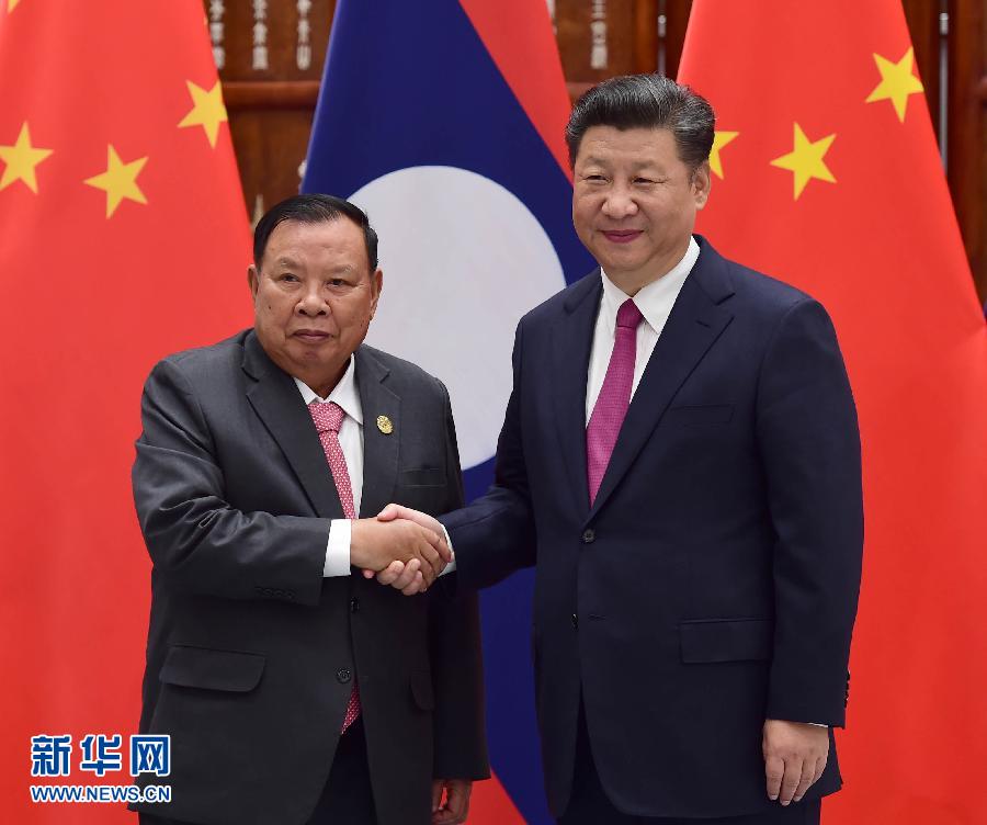 9月2日，國家主席習近平在杭州會見老撾國家主席本揚。新華社記者張鐸攝